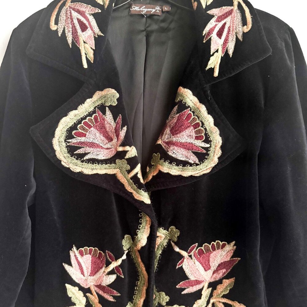 Black Embroidered Velvet Coat - Mahogany - Picture 2 of 7